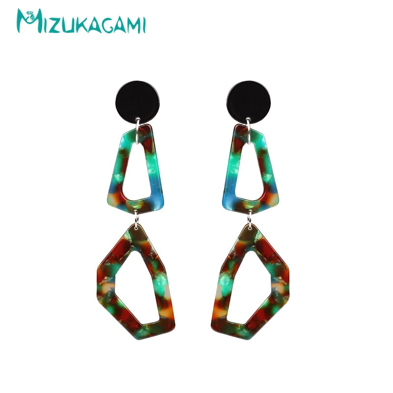 2018 New Earings Oorbellen Originality Geometry Color Mixing Hollow Out Drop Earrings Resin Material For Women Elegant Design