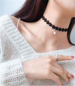 2018 New Fashion Black Lace Pearls choker pendent Necklaces Jewelry Multilayer Chain Imitation For Women Wedding Bride Necklace