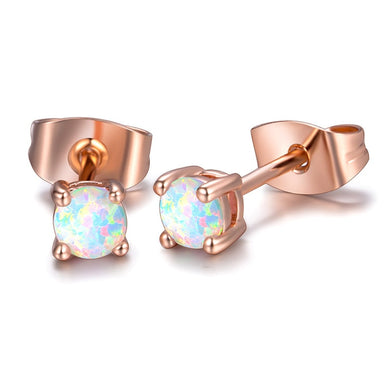2018 New Fashion Classical Round Cut Synthetic Light White Pink Fire Opal Rose Gold Color Women Earrings