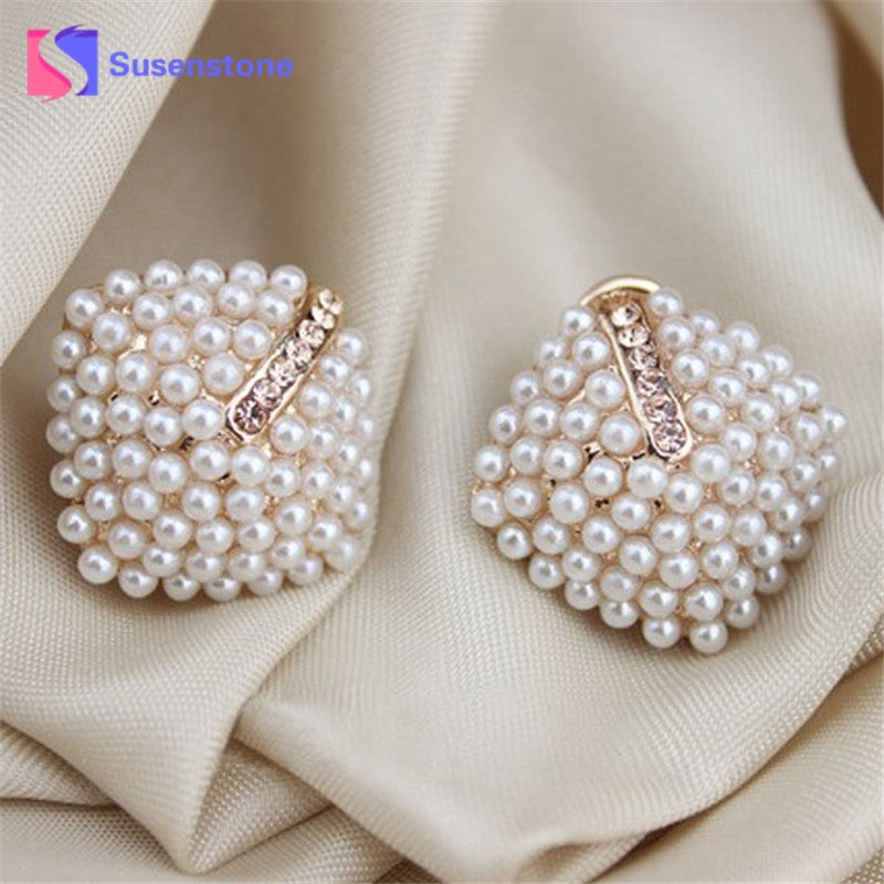 2018 New Fashion Jewelry Crystal Rhinestone Pearl Stud Earrings for Women Vintage Earrings Gifts For Women Lady Girls Wholesale