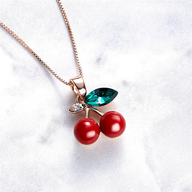 2018 New Fashion Necklace For Women Austrian Crystal Cherry Pendant Necklace for Girl's Jewelry Gift