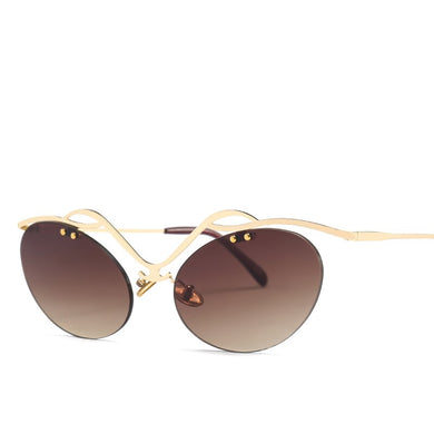 2023 Retro Oval Letters Sunglasses Cat Eye Frame Rimless Sunglasses Trending Men Punk Sun Glasses Female UV400