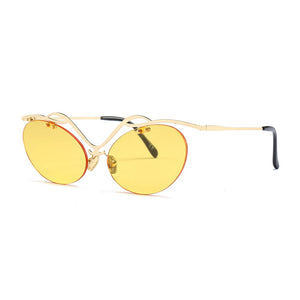 2023 Retro Oval Letters Sunglasses Cat Eye Frame Rimless Sunglasses Trending Men Punk Sun Glasses Female UV400