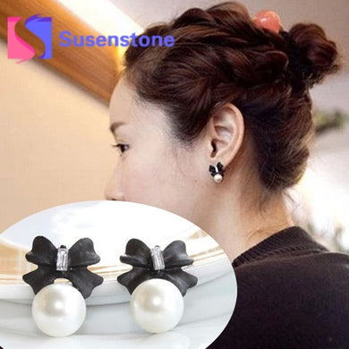 2018 New Fashion Women Lady Lovely Cute Bowknot Pearl Stud Earrings Ornament Decoration Women's Vintage Fine jewelry Wholesale