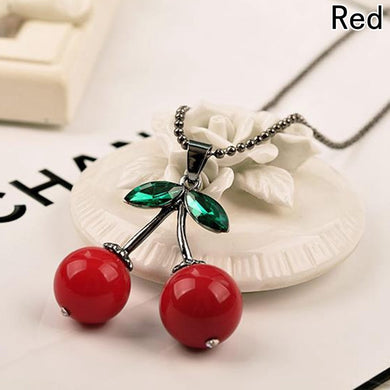 2018 New Fashion style Korean sweet cherry red crystal necklace chain long sweater women's jewelLry accessories necklace pendant