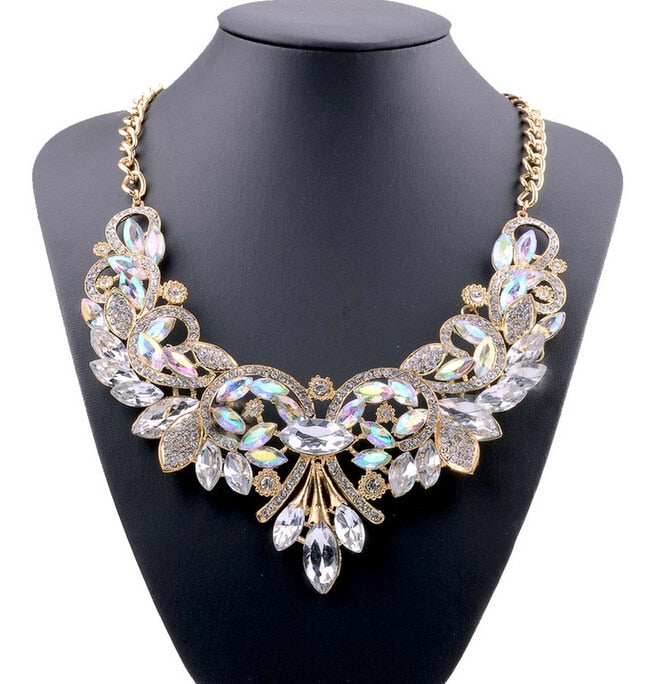 2018 New Hot Fashion Necklaces & Pendants Multi-color Crystal Bib Statement Necklace Water Drop Crystal Necklace Vintage Jewelry