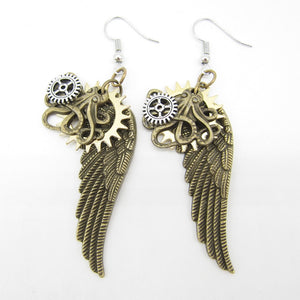 2018 New Original Design Brass Ox Octopus and Wings Vintage Steampunk Charm Earring Fashion Jewelry