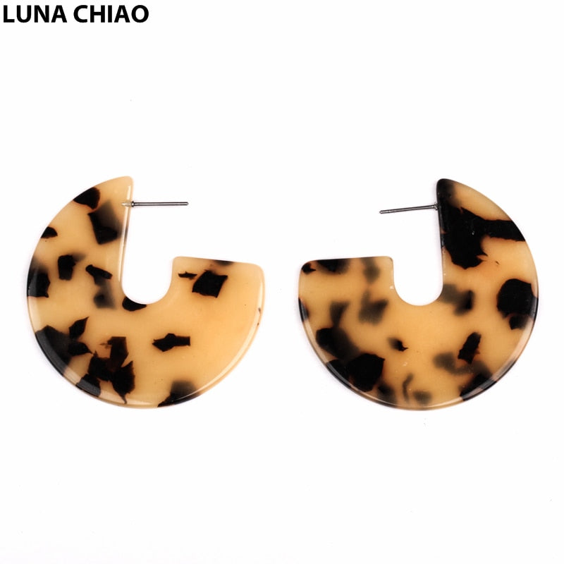 2018 New Trendy Popuplar C Shape Semi-Circle Tortoise Shell Leopard Print Big Size Acrylic Plate Disc Earrings for Women