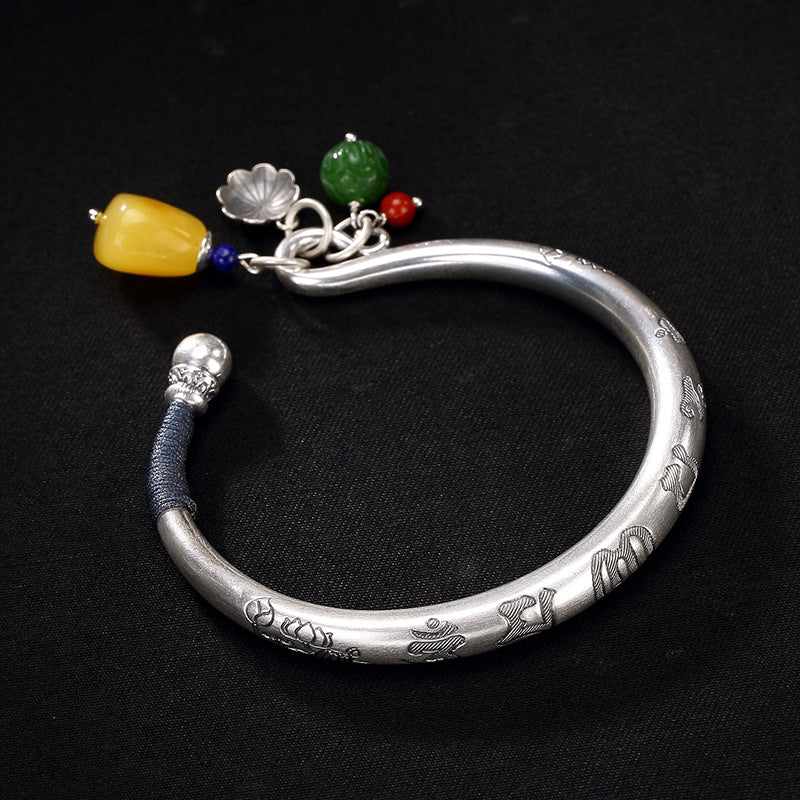 2018 Promotion Bangle One Deer, S999, Six Chinese Characters, The Lotus, Hetian Jade, Honey, Wax, Lady, Bracelet, Wholesale.