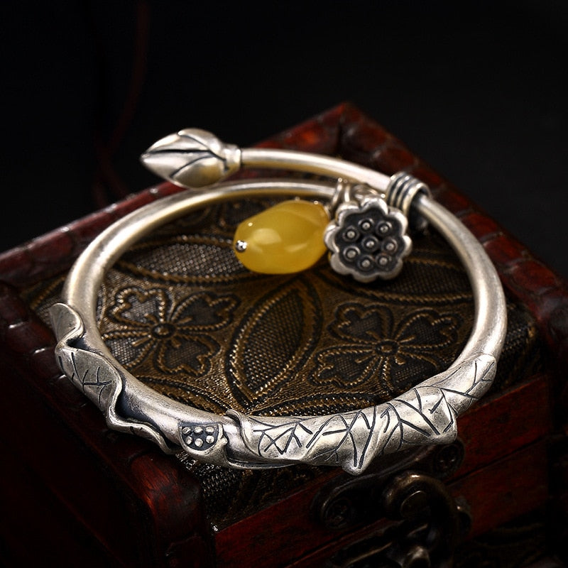 2018 Real Limited Women Bangle Lotus Beeswax Lady Style Restoring Ancient Ways Of High-grade Matte Do Old Bracelets Wholesale