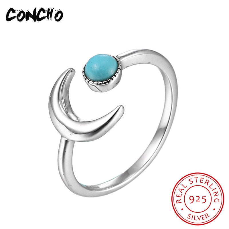 2018 Real New Arrival Trendy Bands Turquoise Party Anel Feminino Jewelry 925 Sterling Moon Rings For Women