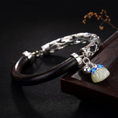 2018 Rushed Sale Women Bangle One Luyin S925 Pure Restoring Ancient Ways Is Matte Cloisonne Lotus Carp Hetian Bracelet Ms Ebony