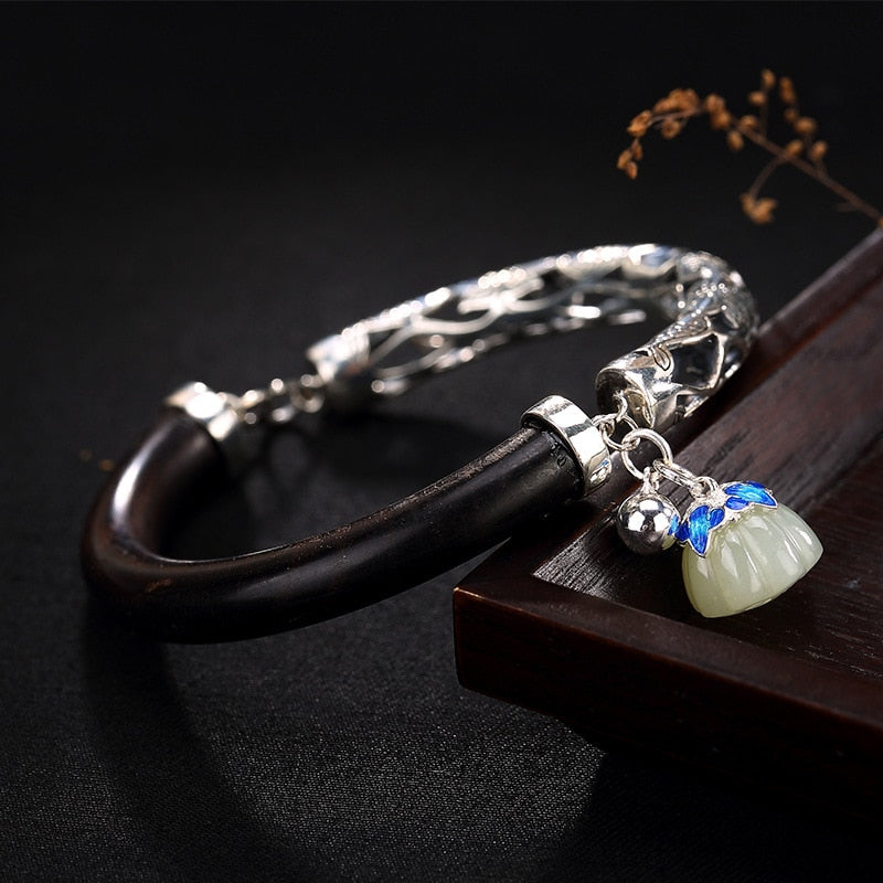 2018 Rushed Sale Women Bangle One Luyin S925 Pure Restoring Ancient Ways Is Matte Cloisonne Lotus Carp Hetian Bracelet Ms Ebony