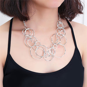 2018 Sliver Statement Necklaces Many Circles Pendants On Necklaces Punk Women GirlNecklaces Jewelry