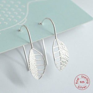 2018 Summer New Minimalist Brief Co Style Hollow Out Leaf Drop Earrings For Women Dress Jewelry 100% Sterling Silver