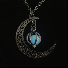 Load image into Gallery viewer, 2018 Women Necklace Statement Necklaces &amp; Pendants Glow In Dark Luminous Necklace Moon&amp;Pumpkin Pendant Silver Plated Fluorescent