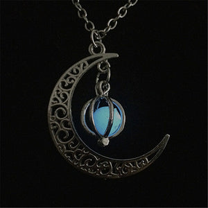 2018 Women Necklace Statement Necklaces & Pendants Glow In Dark Luminous Necklace Moon&Pumpkin Pendant Silver Plated Fluorescent