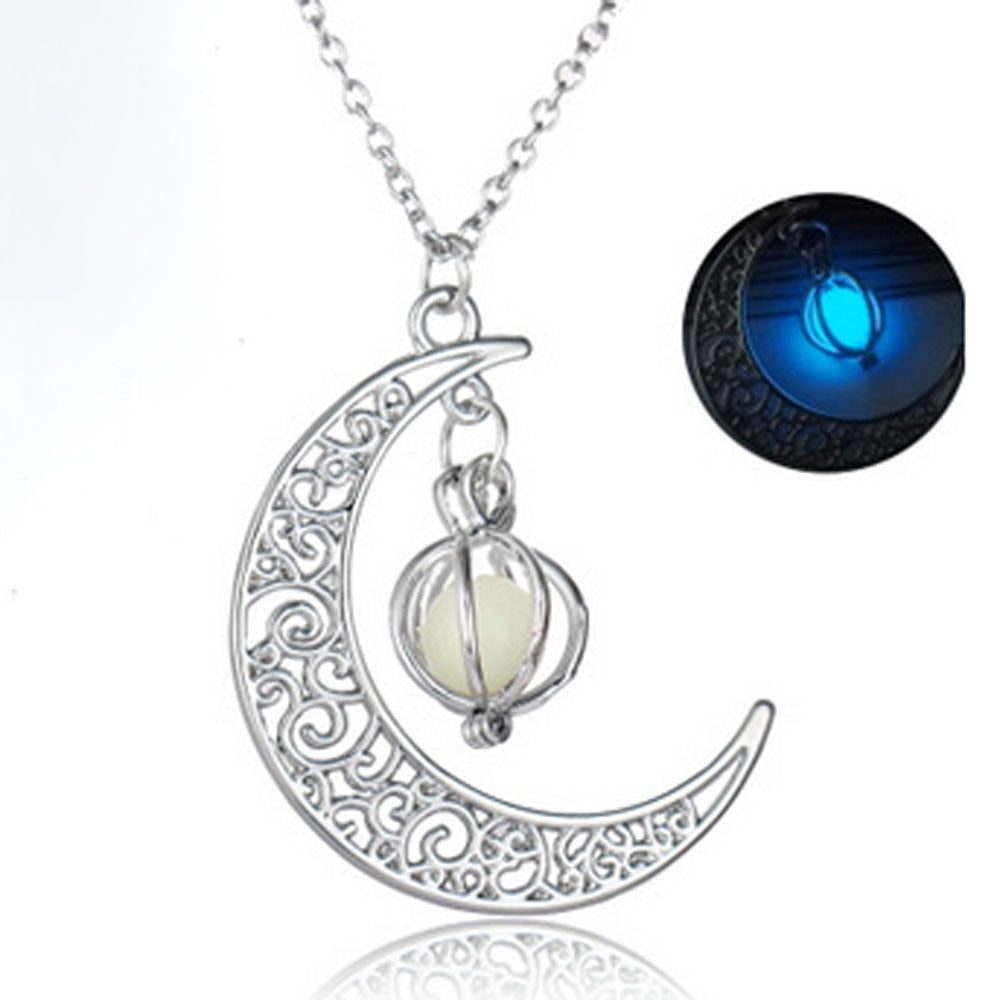 2018 Women Necklace Statement Necklaces & Pendants Glow In Dark Luminous Necklace Moon&Pumpkin Pendant Silver Plated Fluorescent