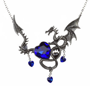 2018 choker necklaces fashion Vintage Punk Necklace Antique Silver Ancient Dragon Pendants Heart Shape Saphire