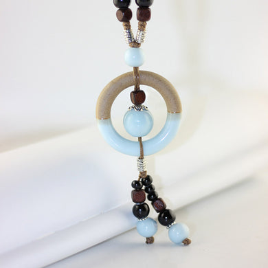 2018 fashion long chain necklace Clavicular chain colored stone tassels Summer Bohemia Handmade ceramic choker women's sale