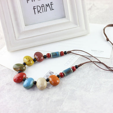 2018 fashion long chain necklace Clavicular chain coloured stone Summer Bohemia Handmade ceramic choker women's sale jewelry
