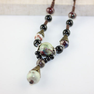 2018 fashion long chain necklace woven colored stone Clavicular chain Summer Bohemia Handmade ceramic choker women's sale jewelr