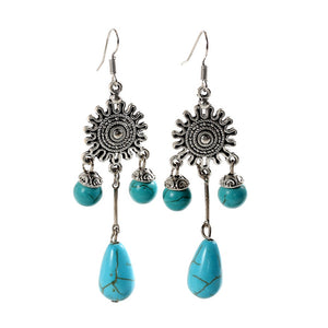 2018 hot long earrings Charming tibetan silver earring crystal jewelry blue natural stone Dangle earrings for women brincos