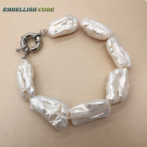2018 new kind baroque summer style pearls bracelet Bangles white color flat block shape Cultured pearl gift for girl