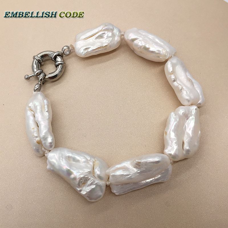 2018 new kind baroque summer style pearls bracelet Bangles white color flat block shape Cultured pearl gift for girl