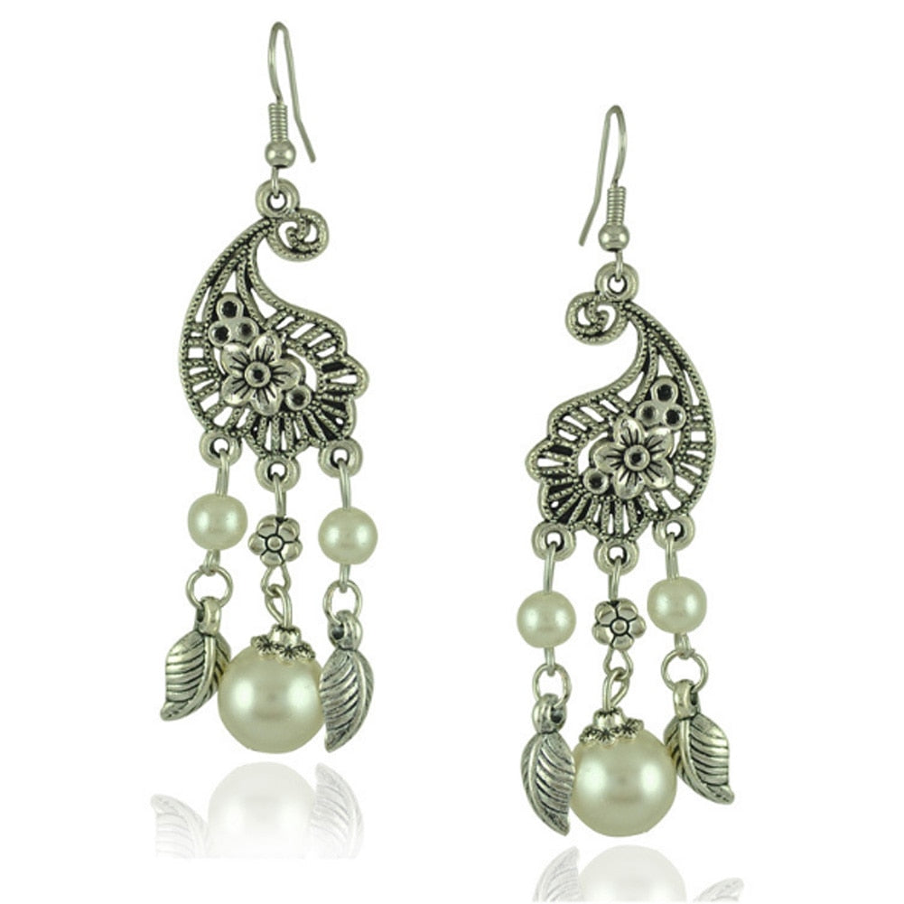 2018 retro peacock earrings imitation pearl drop earrings baroque national wind earrings bohemian style gift