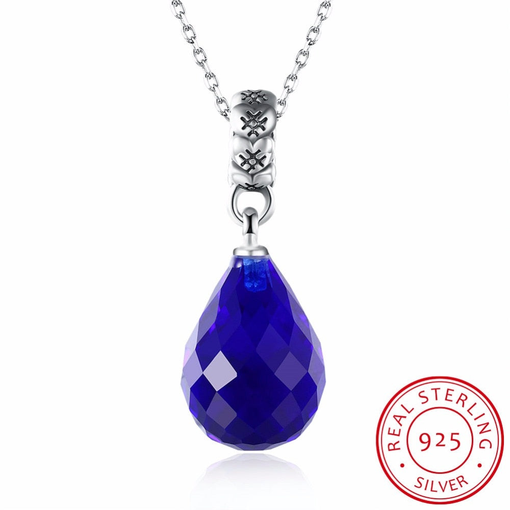 2018 wholesale Sale genuine 925 sterling silver necklace Fine jewelry jewelry fit AA diy crystal 925 jewelry Blue gem