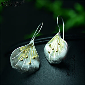 2018Fashionable retro brand Drop Earrings female jewelry handmade craft earrings simple long section Thai silver flower earrings