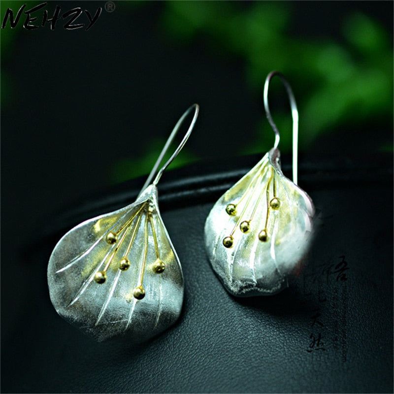 2018Fashionable retro brand Drop Earrings female jewelry handmade craft earrings simple long section Thai silver flower earrings