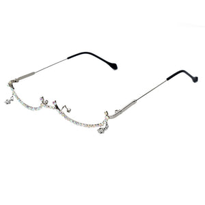 eyeglasses Alloy Frame for Women Star Drop Lensless Chain Pendant Decoration Half Frame Luxury Diamond Glasses