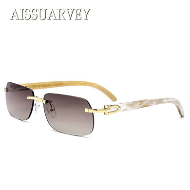 2023  Vintage Retro Rectangle Polarized Sunglasses for Man Brand Designer  Rimless Horn Sun Glasses