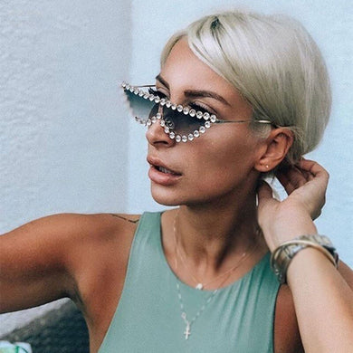 2023 Ladies  Rhinestone Cat Eye Sunglasses Women Brand Design Gold Metal Frame Glasses Small Cateye Sun Glasses UV400