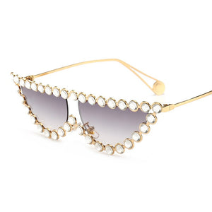 2023 Ladies  Rhinestone Cat Eye Sunglasses Women Brand Design Gold Metal Frame Glasses Small Cateye Sun Glasses UV400