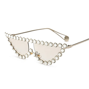 2023 Ladies  Rhinestone Cat Eye Sunglasses Women Brand Design Gold Metal Frame Glasses Small Cateye Sun Glasses UV400