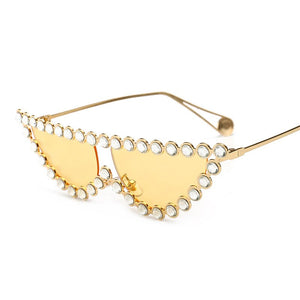 2023 Ladies  Rhinestone Cat Eye Sunglasses Women Brand Design Gold Metal Frame Glasses Small Cateye Sun Glasses UV400