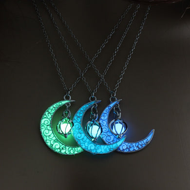 2020 Moon Glowing Necklace Gem Charm Jewelry Silver Plated Women Halloween Pendant Hollow Luminous Stone Pendant Necklace Gifts