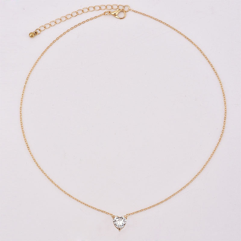 2020 New Female Fashion Crystal Heart Necklace Pendant  Short Gold Chain Necklace Pendant Necklace Charm Gifts girlfriends