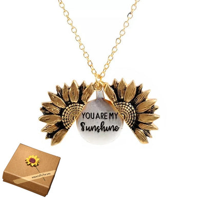 2020 New Gold Necklaces Women Fashion Jewelry Letter Engraved Open Locket Sunflower Pendant Necklaces Women Girl Birthday Gift