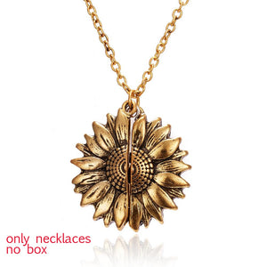 2020 New Gold Necklaces Women Fashion Jewelry Letter Engraved Open Locket Sunflower Pendant Necklaces Women Girl Birthday Gift
