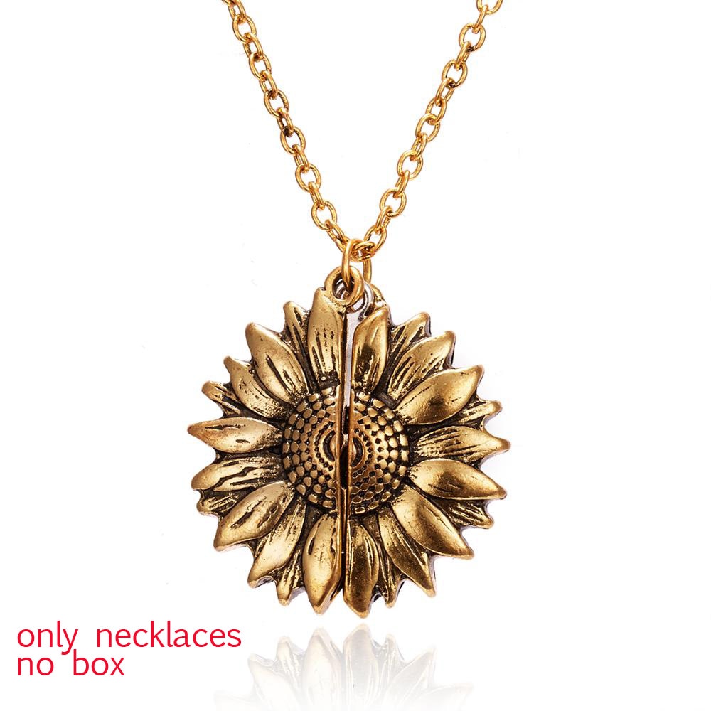 2020 New Gold Necklaces Women Fashion Jewelry Letter Engraved Open Locket Sunflower Pendant Necklaces Women Girl Birthday Gift