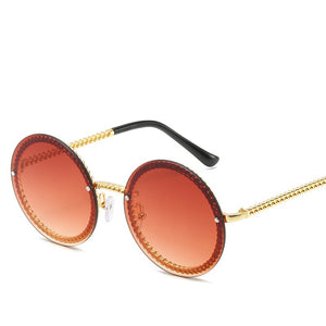 2023 Ladies Metal Chain Frame Sunglasses Women Frameless Glasses Brand Designer Trend  Round Sunglasses UV400