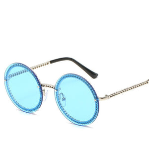 2023 Ladies Metal Chain Frame Sunglasses Women Frameless Glasses Brand Designer Trend  Round Sunglasses UV400