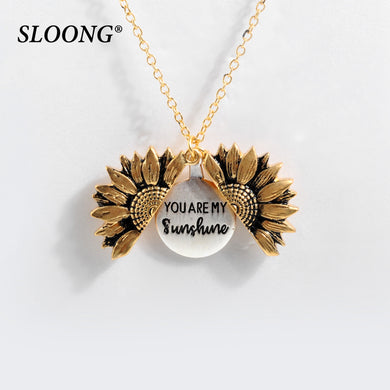 2020 New Women Gold Necklace You are my sunshine Open Locket Sunflower Pendant Necklace Men Gifts