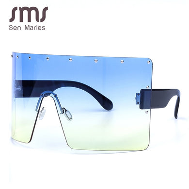2023 Oversized Women Gradient Sunglasses Luxulry Brand Crystal Blue Purple Rimless Square Female Sun Glasses Shades UV400