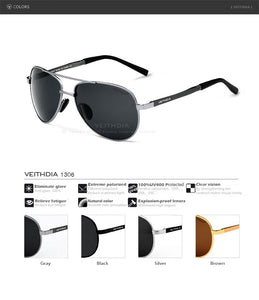 2023 VEITHDIA UV400 Pilot Yurt Sun Glasses Men Polarized Sunglasses Brand Logo Design Driving Glasses Goggles Oculos de sol 1306