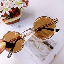 Load image into Gallery viewer, 2023 Vintage Round Diamond Sunglasses Women  Brand Steampunk Red Black Clear Lens Rhinestone Eyeglasses UV400 Gafas de sol